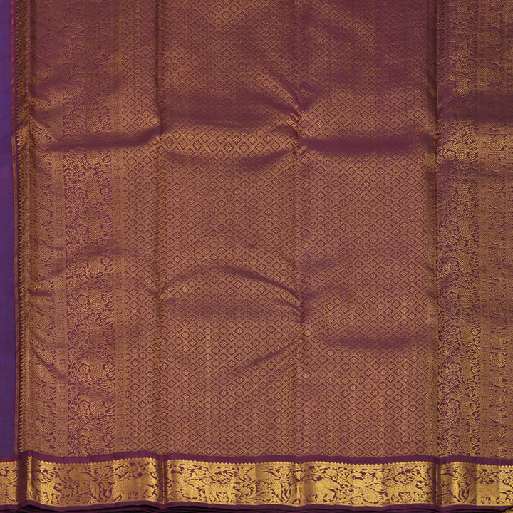 Hayagrivas Handloom MS Blue Kanjivaram Silk Saree with Burgundy Border KBF1004I3-1