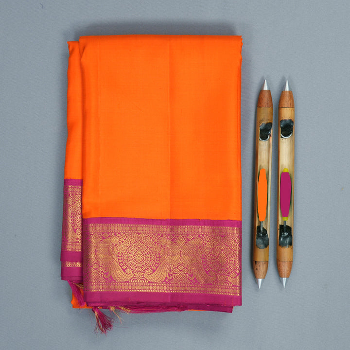 Hayagrivas Handloom Fanta Orange Kanjivaram Silk Saree with Pink Border KBF1004I4-1