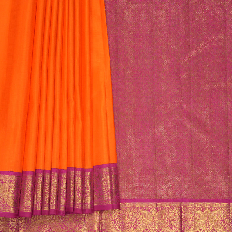 Hayagrivas Handloom Fanta Orange Kanjivaram Silk Saree with Pink Border KBF1004I4-1