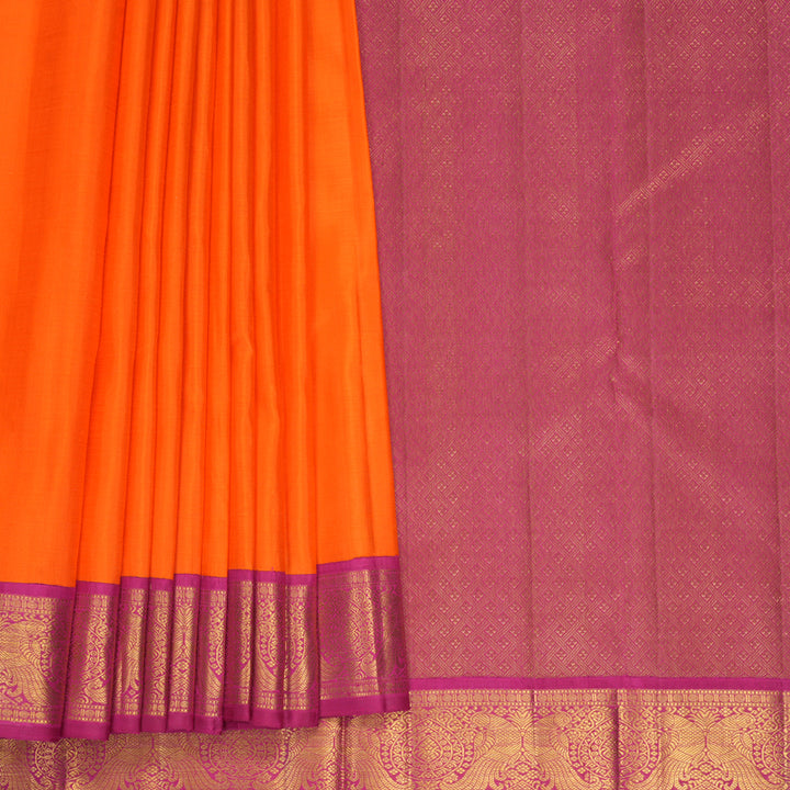 Hayagrivas Handloom Fanta Orange Kanjivaram Silk Saree with Pink Border KBF1004I4-1