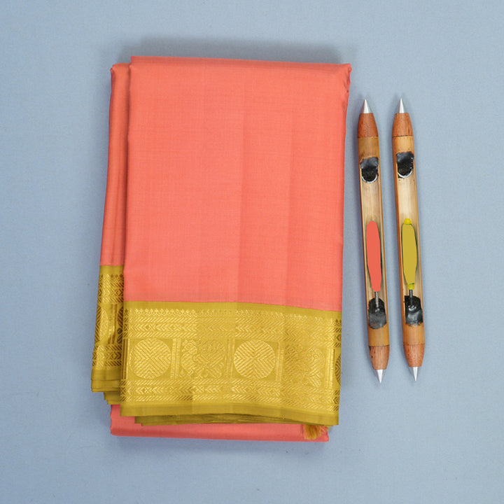 Hayagrivas Handloom Kanakambaram Orange Kanjivaram Silk Saree with Sampanga Yellow Border KBF1004I4-2
