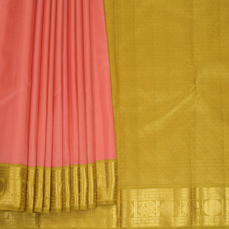 Hayagrivas Handloom Kanakambaram Orange Kanjivaram Silk Saree with Sampanga Yellow Border KBF1004I4-2