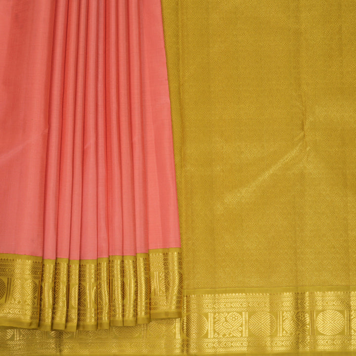 Hayagrivas Handloom Kanakambaram Orange Kanjivaram Silk Saree with Sampanga Yellow Border KBF1004I4-2