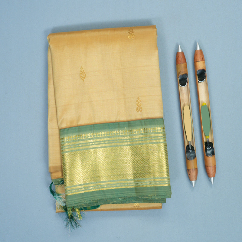 Hayagrivas Beige Pure One-sided Border Kanjivaram Silk Saree KBF1005I1-1