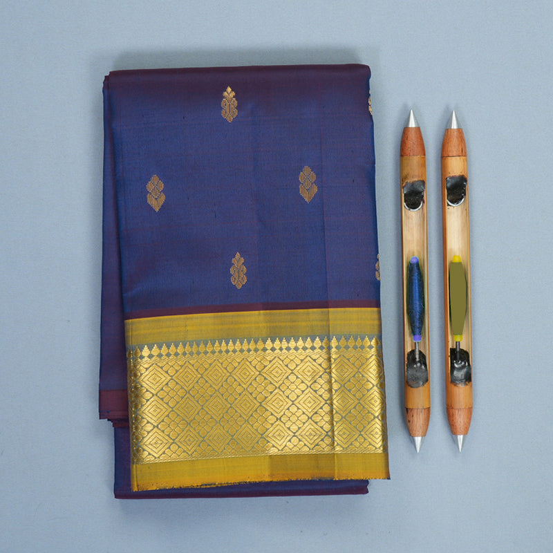 Hayagrivas Deep Ink Blue Pure One-sided Border Kanjivaram Silk Saree KBF1005I1-10