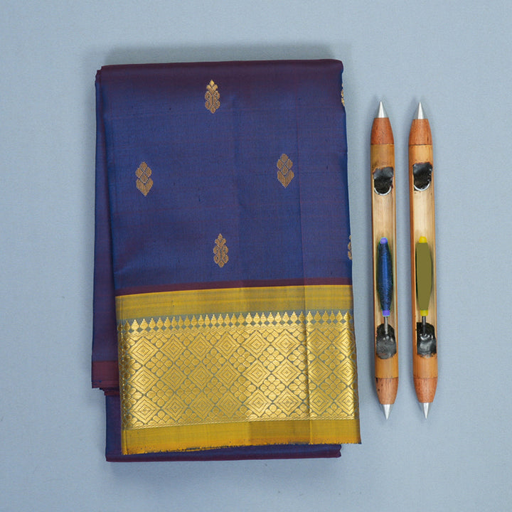 Hayagrivas Deep Ink Blue Pure One-sided Border Kanjivaram Silk Saree KBF1005I1-10