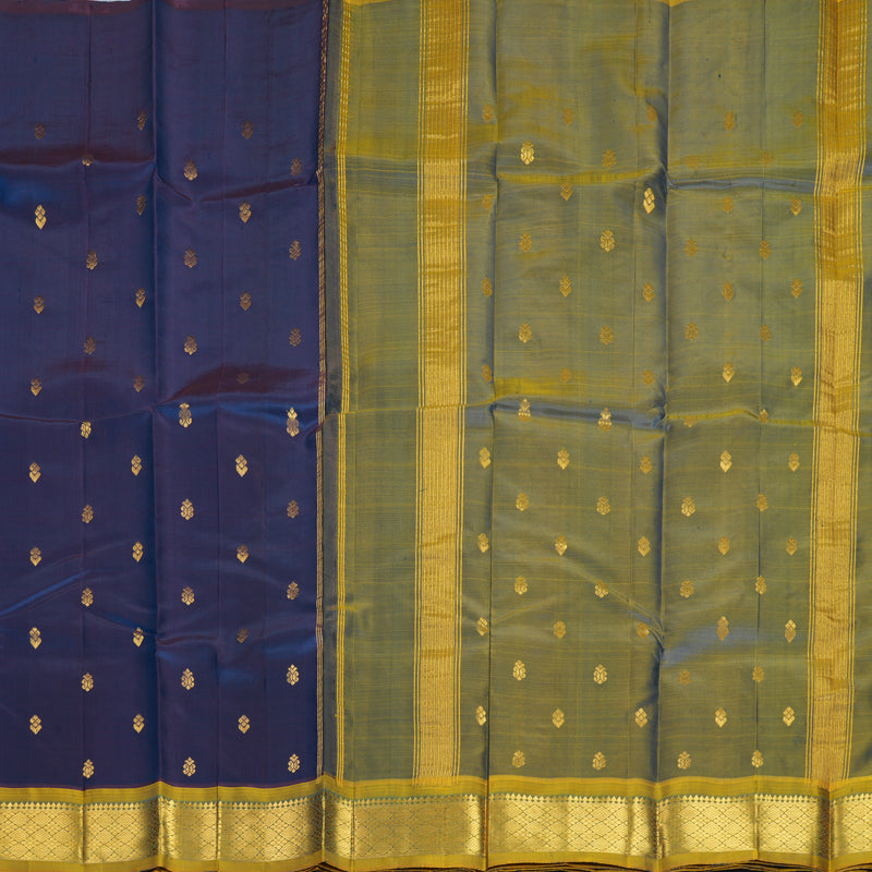 Hayagrivas Deep Ink Blue Pure One-sided Border Kanjivaram Silk Saree KBF1005I1-10