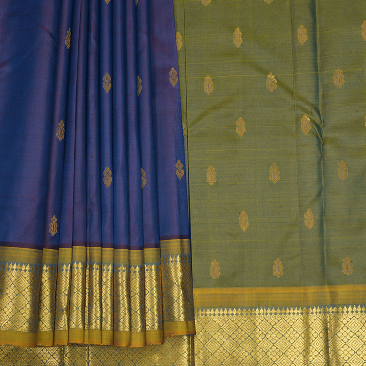 Hayagrivas Deep Ink Blue Pure One-sided Border Kanjivaram Silk Saree KBF1005I1-10