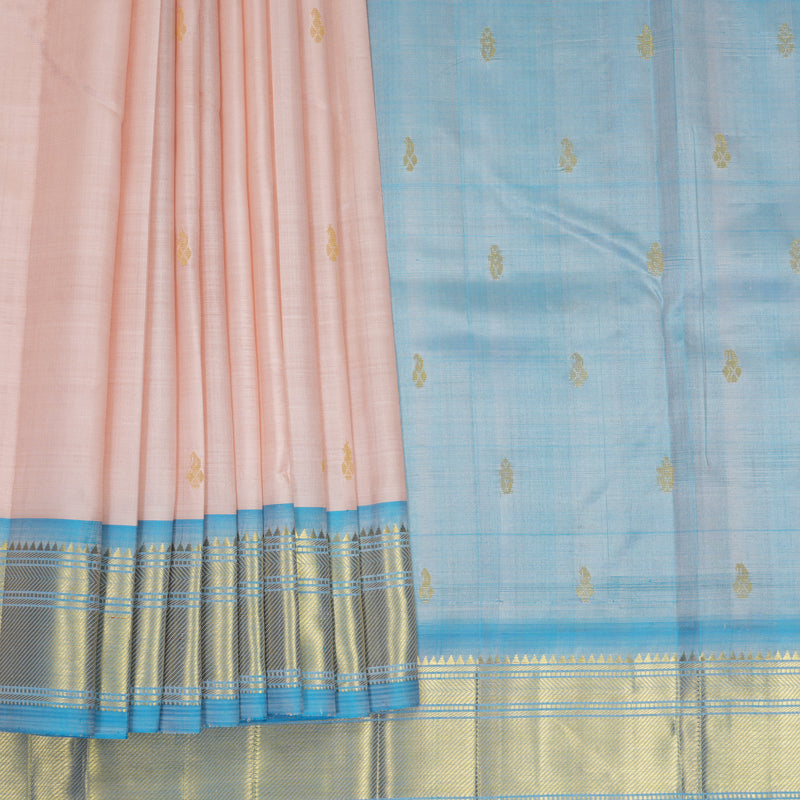 Hayagrivas Mild Peach Pure One-sided Border Kanjivaram Silk Saree KBF1005I1-14