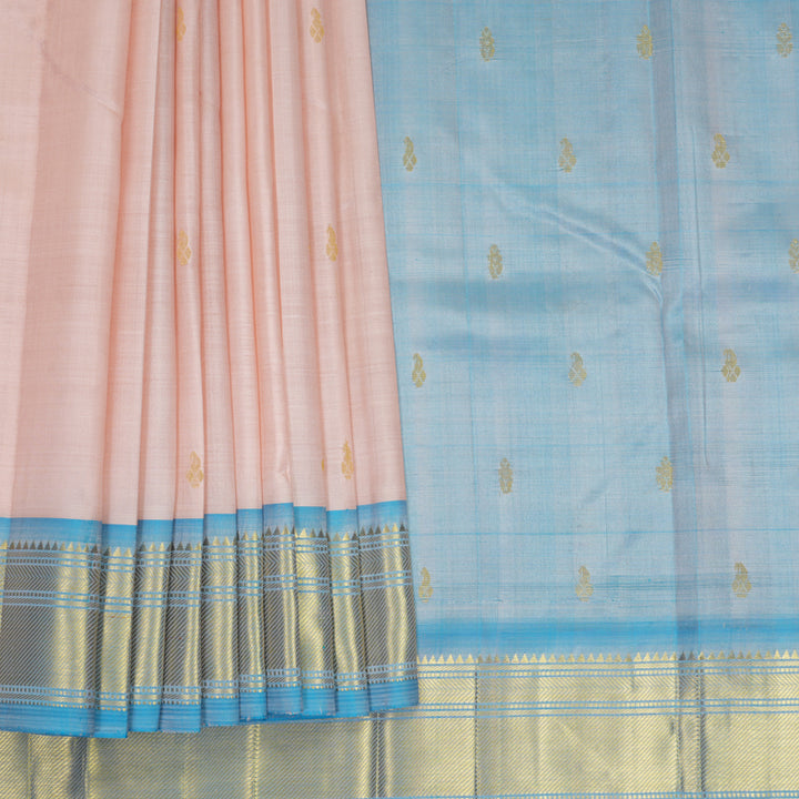 Hayagrivas Mild Peach Pure One-sided Border Kanjivaram Silk Saree KBF1005I1-14