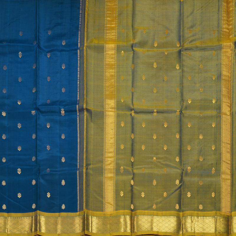 Hayagrivas Peacock Blue Pure One-sided Border Kanjivaram Silk Saree KBF1005I1-17
