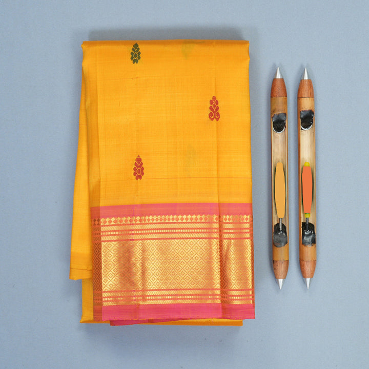 Hayagrivas Yellow Pure One-sided Border Kanjivaram Silk Saree KBF1005I1-20