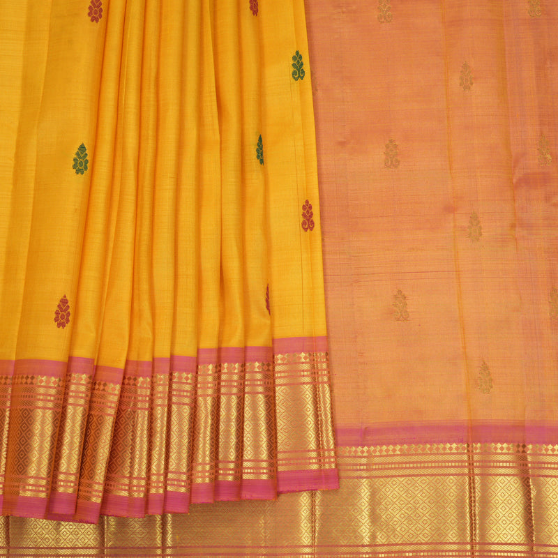 Hayagrivas Yellow Pure One-sided Border Kanjivaram Silk Saree KBF1005I1-20