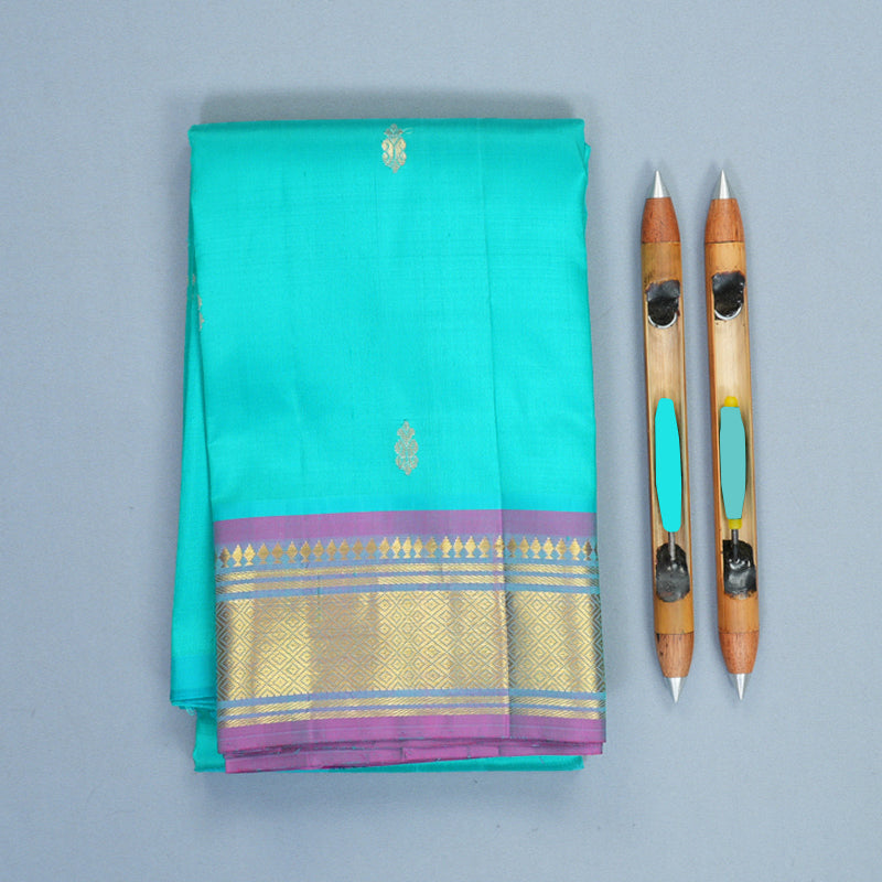 Hayagrivas Sea Blue Pure One-sided Border Kanjivaram Silk Saree KBF1005I1-21