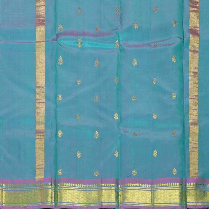 Hayagrivas Sea Blue Pure One-sided Border Kanjivaram Silk Saree KBF1005I1-21