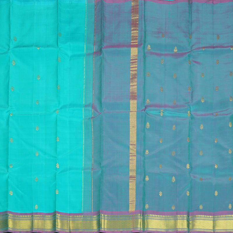 Hayagrivas Sea Blue Pure One-sided Border Kanjivaram Silk Saree KBF1005I1-21