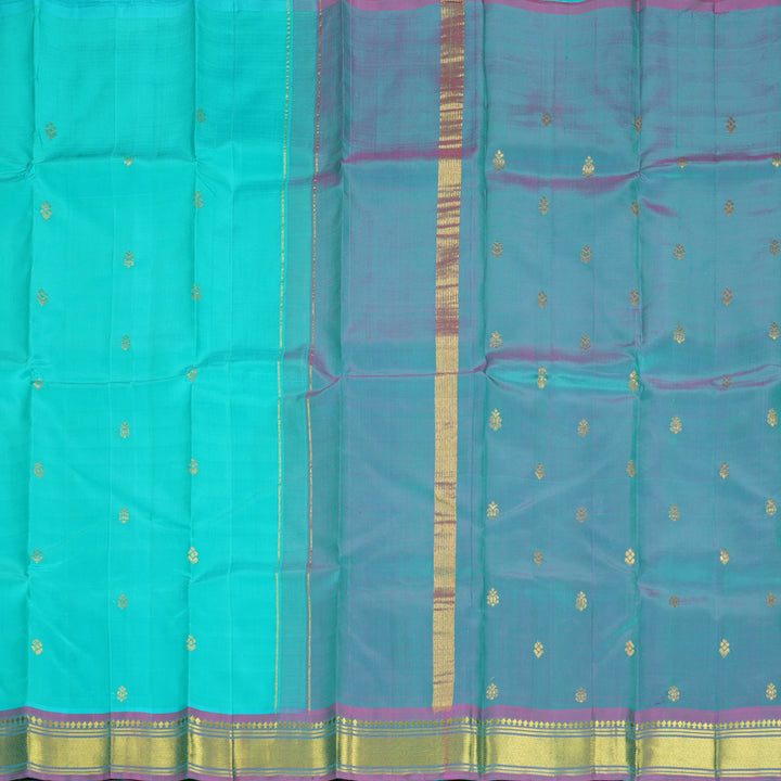 Hayagrivas Sea Blue Pure One-sided Border Kanjivaram Silk Saree KBF1005I1-21