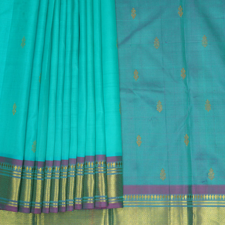 Hayagrivas Sea Blue Pure One-sided Border Kanjivaram Silk Saree KBF1005I1-21