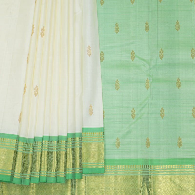 Hayagrivas Milk White Pure One-sided Border Kanjivaram Silk Saree KBF1005I1-23
