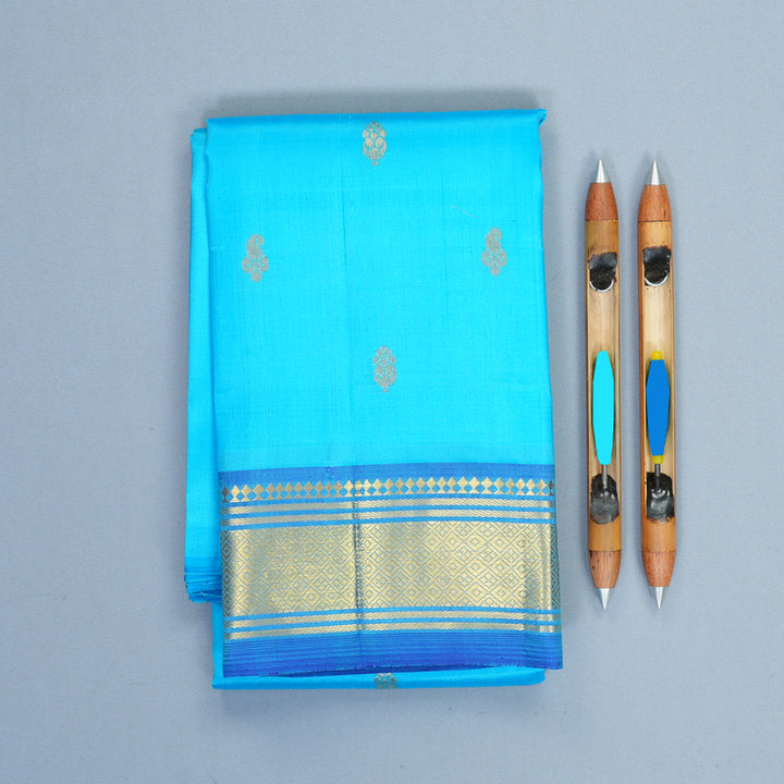 Hayagrivas Sky Blue Pure One-sided Border Kanjivaram Silk Saree KBF1005I1-36
