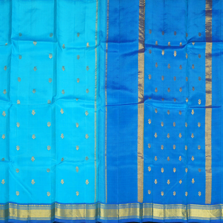 Hayagrivas Sky Blue Pure One-sided Border Kanjivaram Silk Saree KBF1005I1-36