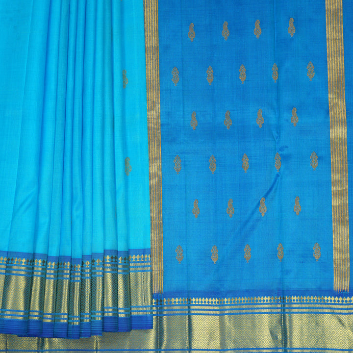 Hayagrivas Sky Blue Pure One-sided Border Kanjivaram Silk Saree KBF1005I1-36
