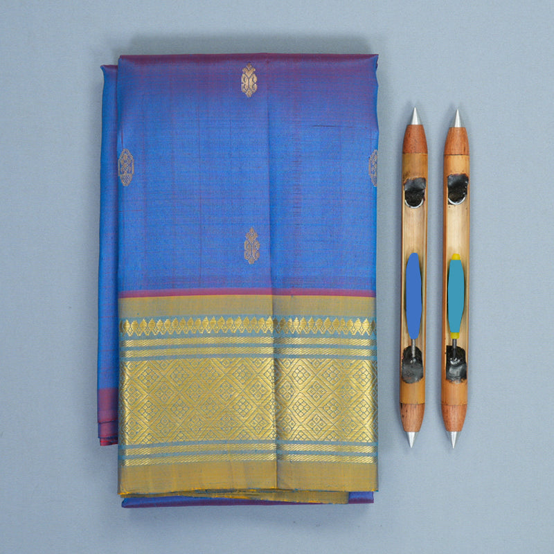 Hayagrivas Blue-Purple Pure One-sided Border Kanjivaram Silk Saree KBF1005I1-39