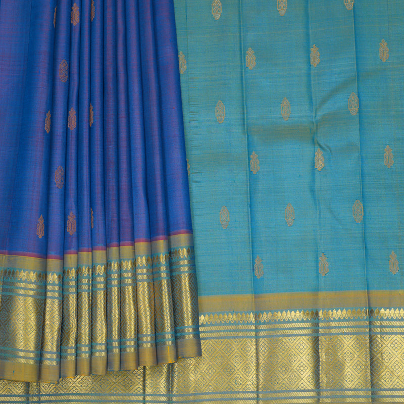 Hayagrivas Blue-Purple Pure One-sided Border Kanjivaram Silk Saree KBF1005I1-39
