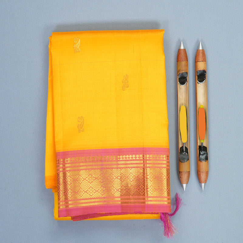 Hayagrivas Yellow Pure One-sided Border Kanjivaram Silk Saree KBF1005I1-40