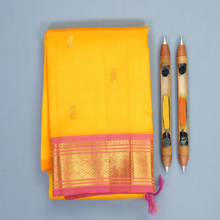 Hayagrivas Yellow Pure One-sided Border Kanjivaram Silk Saree KBF1005I1-40