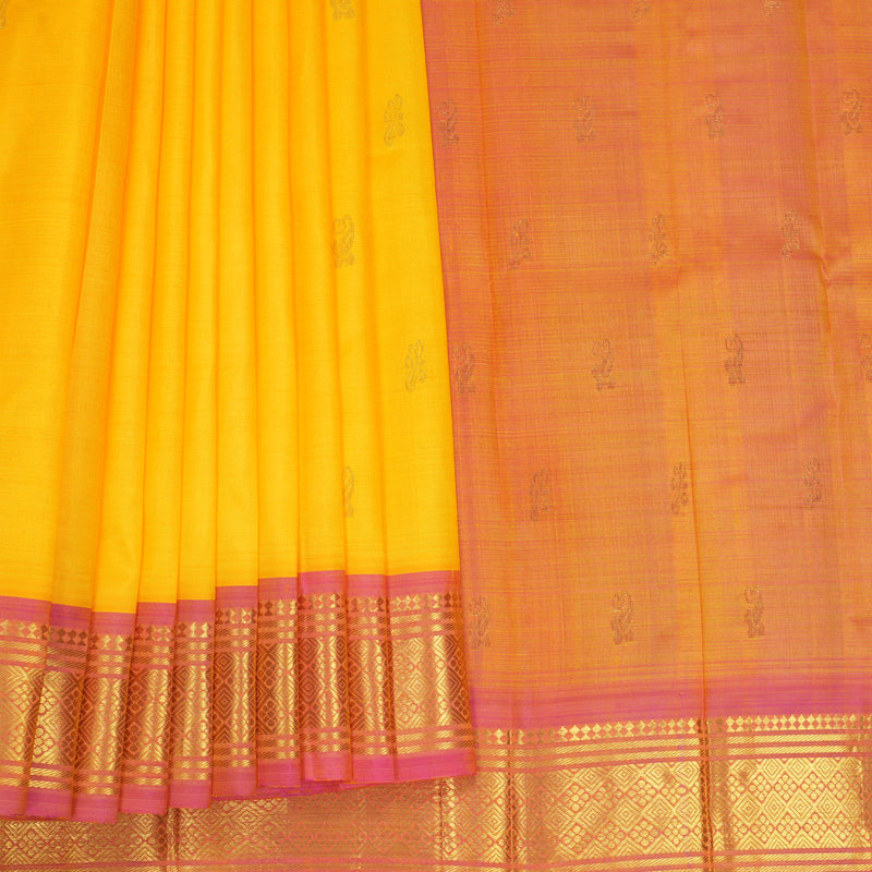 Hayagrivas Yellow Pure One-sided Border Kanjivaram Silk Saree KBF1005I1-40