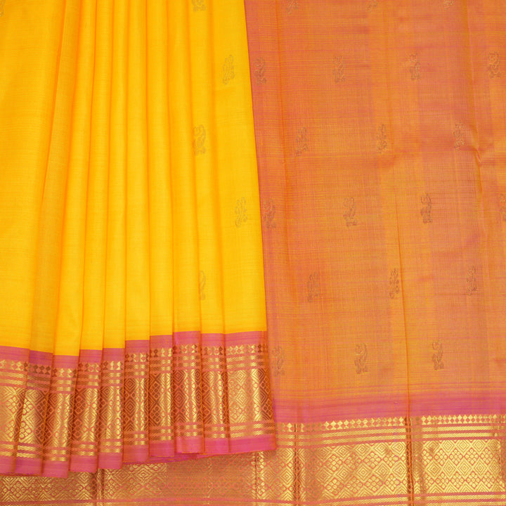 Hayagrivas Yellow Pure One-sided Border Kanjivaram Silk Saree KBF1005I1-40