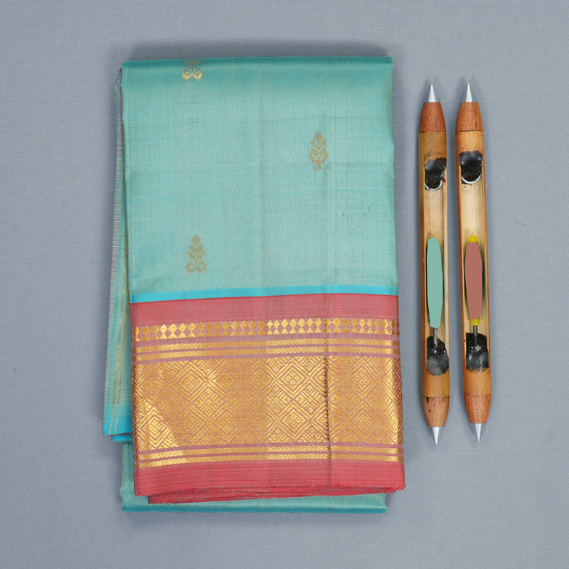 Hayagrivas Sea Blue Pure One-sided Border Kanjivaram Silk Saree KBF1005I1-43
