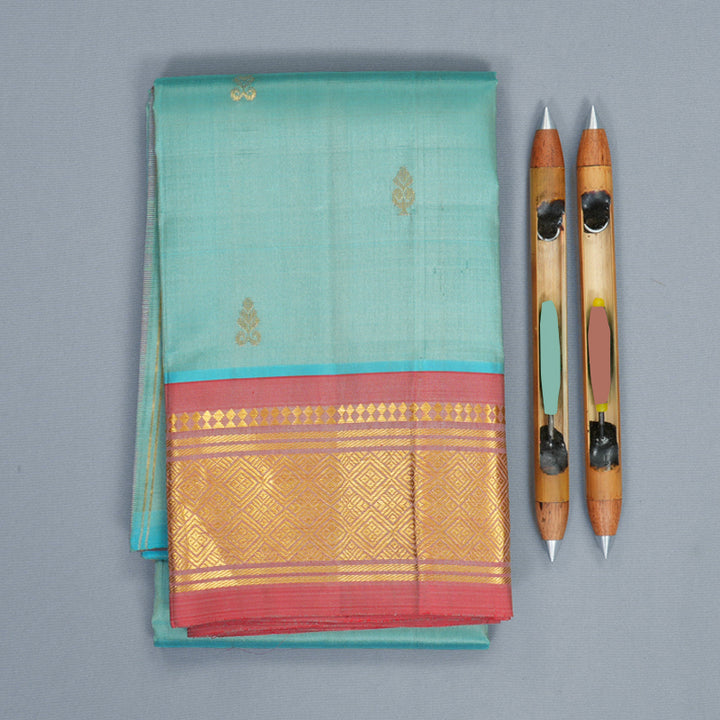 Hayagrivas Sea Blue Pure One-sided Border Kanjivaram Silk Saree KBF1005I1-43