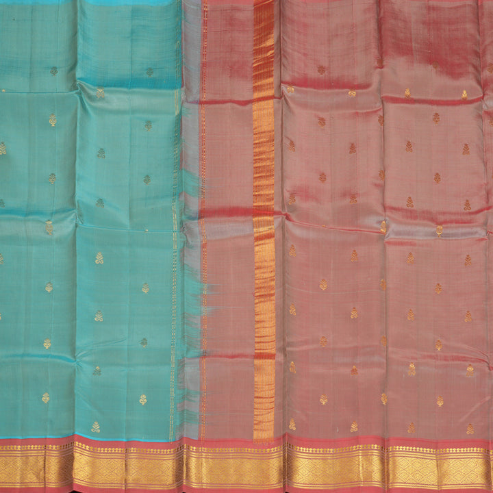 Hayagrivas Sea Blue Pure One-sided Border Kanjivaram Silk Saree KBF1005I1-43