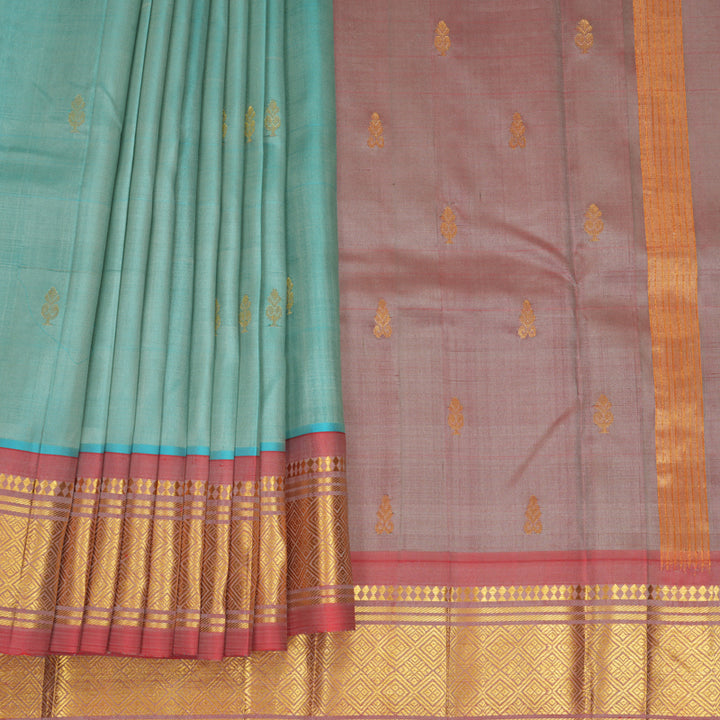 Hayagrivas Sea Blue Pure One-sided Border Kanjivaram Silk Saree KBF1005I1-43