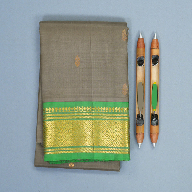 Hayagrivas Grey Pure One-sided Border Kanjivaram Silk Saree KBF1005I1-7