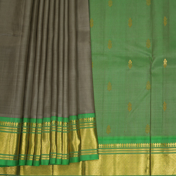 Hayagrivas Grey Pure One-sided Border Kanjivaram Silk Saree KBF1005I1-7