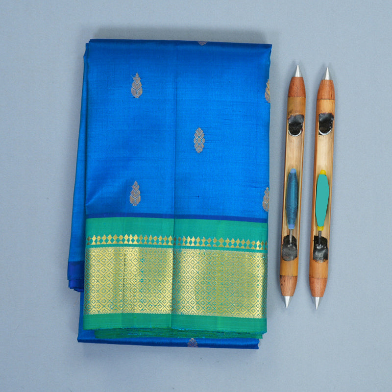 Hayagrivas Ananda Blue Pure One-sided Border Kanjivaram Silk Saree KBF1005I1-9