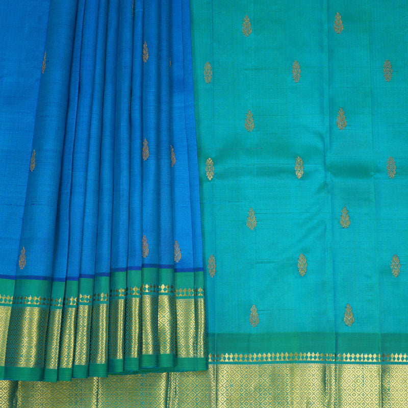 Hayagrivas Ananda Blue Pure One-sided Border Kanjivaram Silk Saree KBF1005I1-9