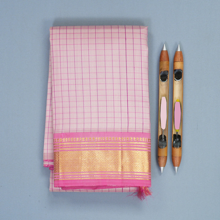 Hayagrivas Baby Pink Pure One-sided Border Kanjivaram Silk Saree KBF1005I2-1