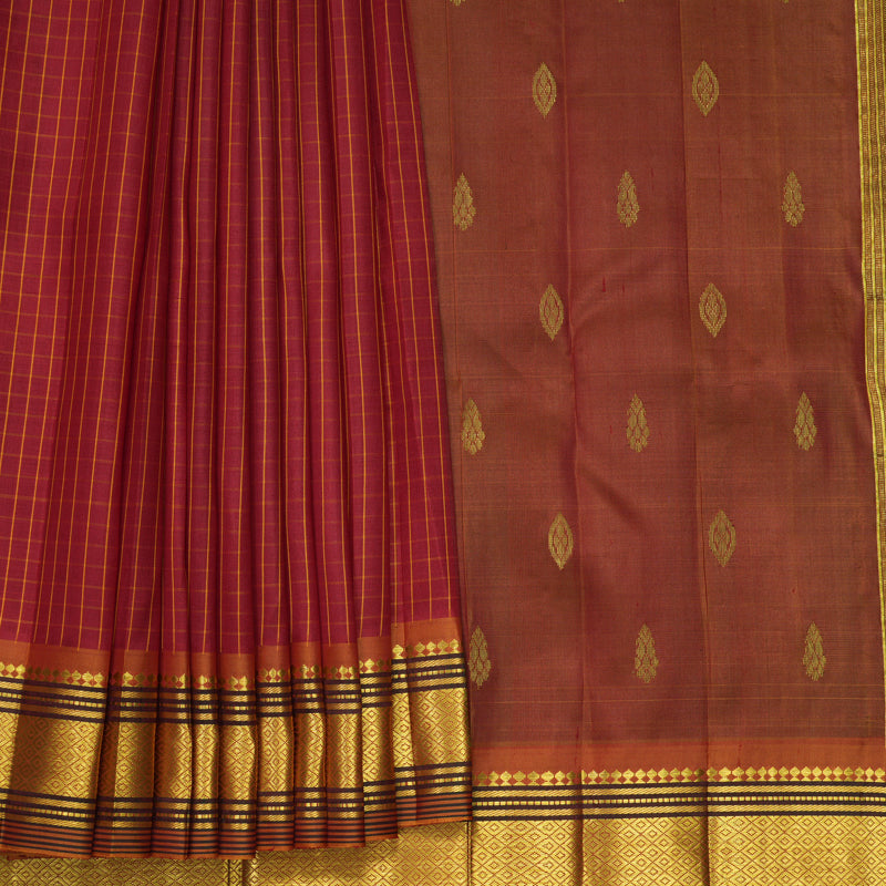 Hayagrivas Maroon Pure One-sided Border Kanjivaram Silk Saree KBF1005I2-5