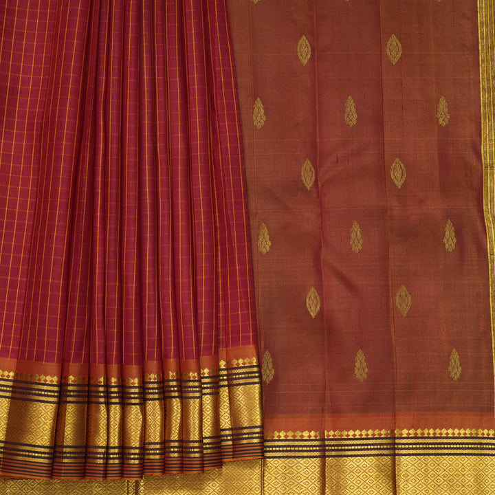 Hayagrivas Maroon Pure One-sided Border Kanjivaram Silk Saree KBF1005I2-5