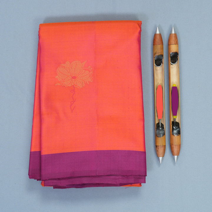 Hayagrivas Orangish-Pink Handloom Soft Silk Saree KBF1007I1-11