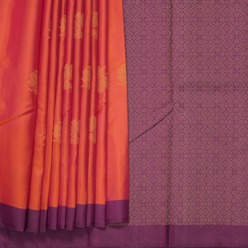 Hayagrivas Orangish-Pink Handloom Soft Silk Saree KBF1007I1-11