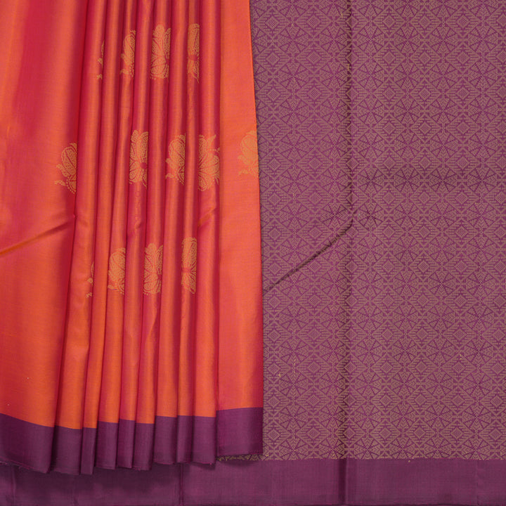 Hayagrivas Orangish-Pink Handloom Soft Silk Saree KBF1007I1-11