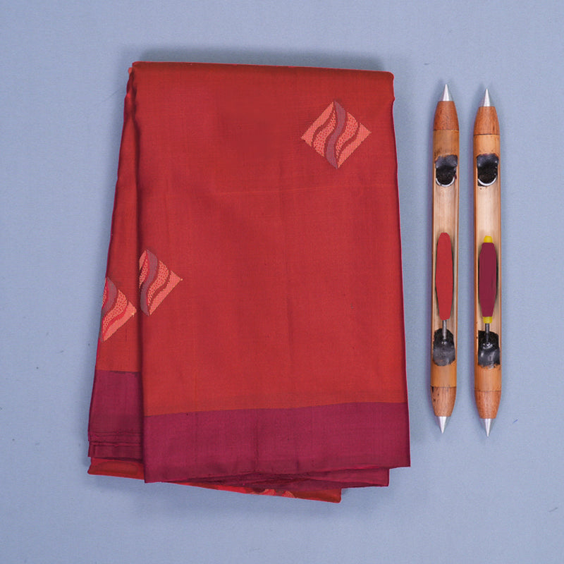 Hayagrivas Reddish-Orange Handloom Soft Silk Saree KBF1007I1-21