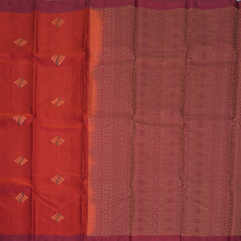 Hayagrivas Reddish-Orange Handloom Soft Silk Saree KBF1007I1-21