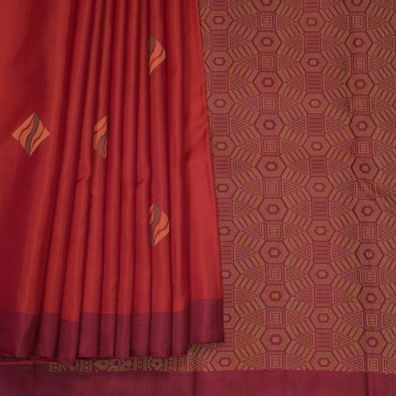 Hayagrivas Reddish-Orange Handloom Soft Silk Saree KBF1007I1-21