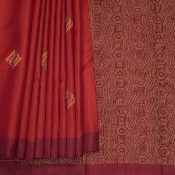 Hayagrivas Reddish-Orange Handloom Soft Silk Saree KBF1007I1-21